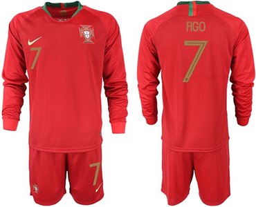 Portugal #7 Figo Home Long Sleeves Soccer Country Jersey