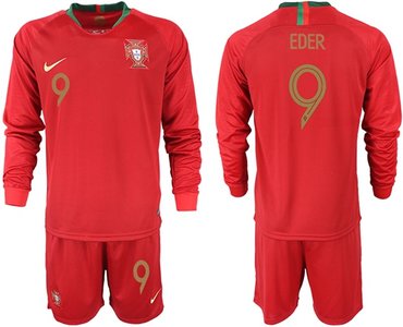 Portugal #9 Eder Home Long Sleeves Soccer Country Jersey