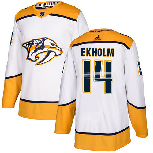 Predators #14 Mattias Ekholm White Road Authentic Stitched Hockey Jersey