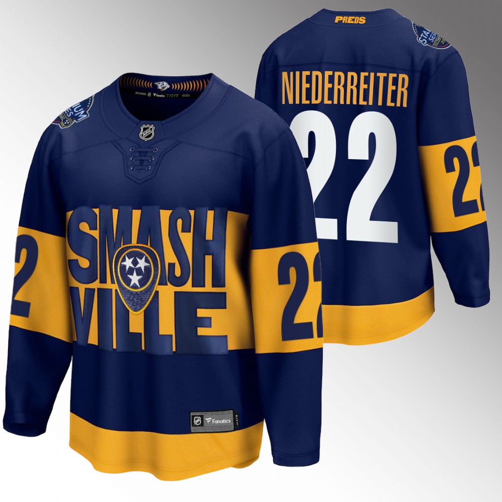 Predators #22 Nino Niederreiter Navy 2022 2022 Stadium Series Jersey