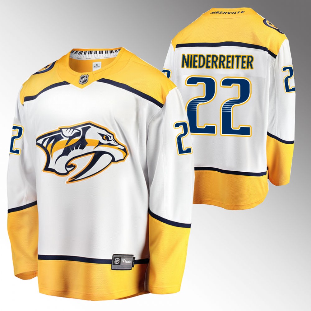 Predators #22 Nino Niederreiter White 2022 Away Jersey