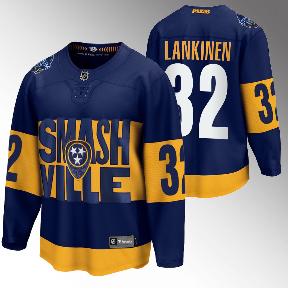 Predators #32 Kevin Lankinen Navy 2022 Stadium Series Jersey
