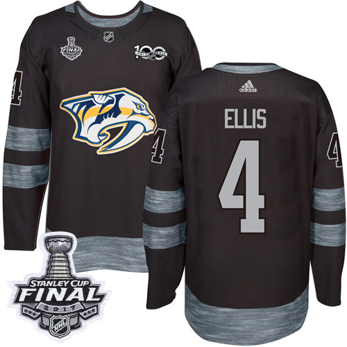Predators #4 Ryan Ellis Black 1917-2017 100th Anniversary 2017 Stanley Cup Final Patch Stitched NHL Jersey