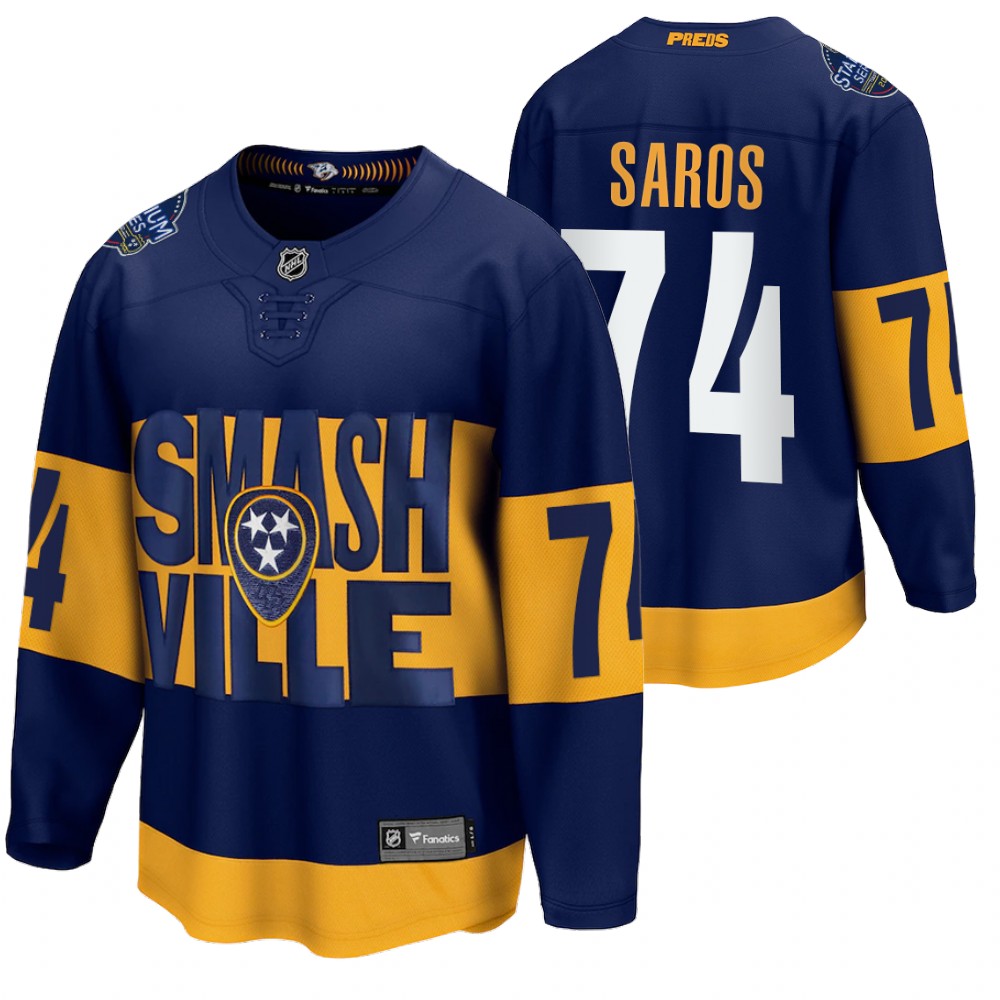 Predators #74 Juuse Saros Navy 2022 Stadium Series Jersey