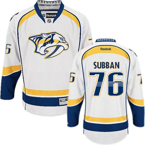 Predators #76 P.K Subban White Road Stitched NHL Jersey