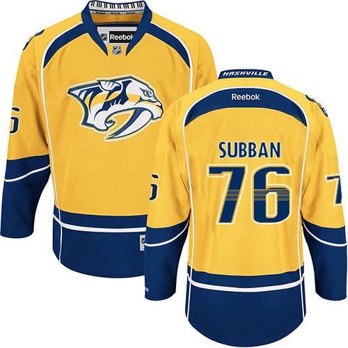 Predators #76 P.K Subban Yellow Home Stitched NHL Jersey