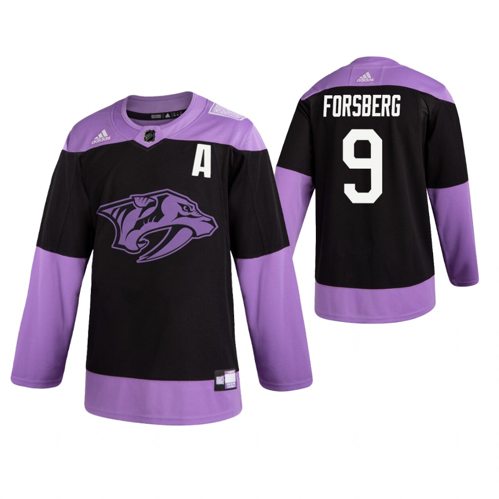 Predators #9 Filip Forsberg Practice Hockey Fights Cancer Jersey Black