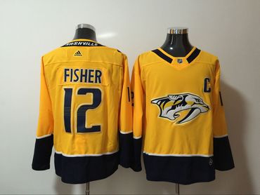 Predators 12 Mike Fisher Yellow Adidas Jersey