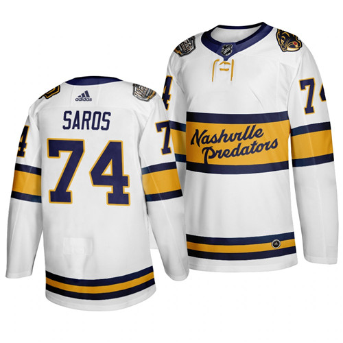 Predators 74 Juuse Saros White 2020 Winter Classic Adidas Jersey