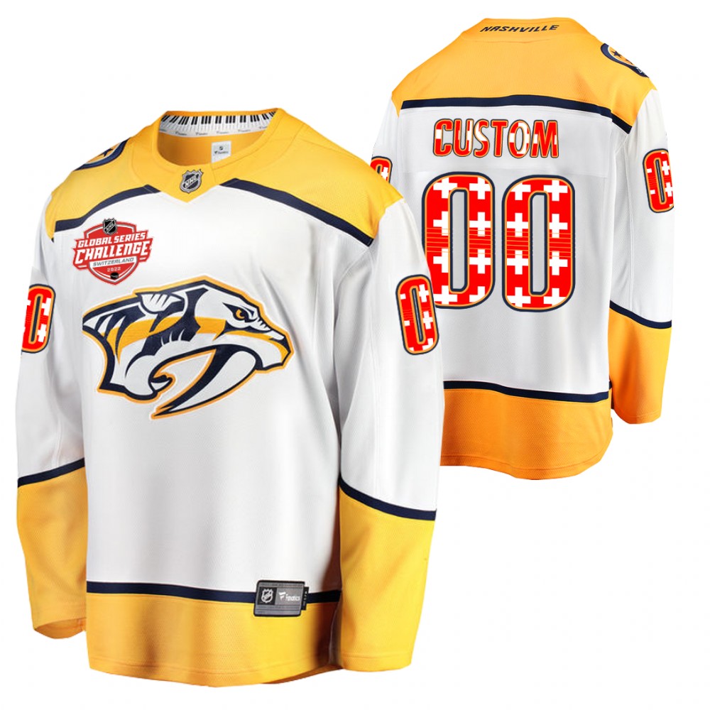 Predators Custom Jersey 2022 NHL Global Series White Switzerland Challenge Men
