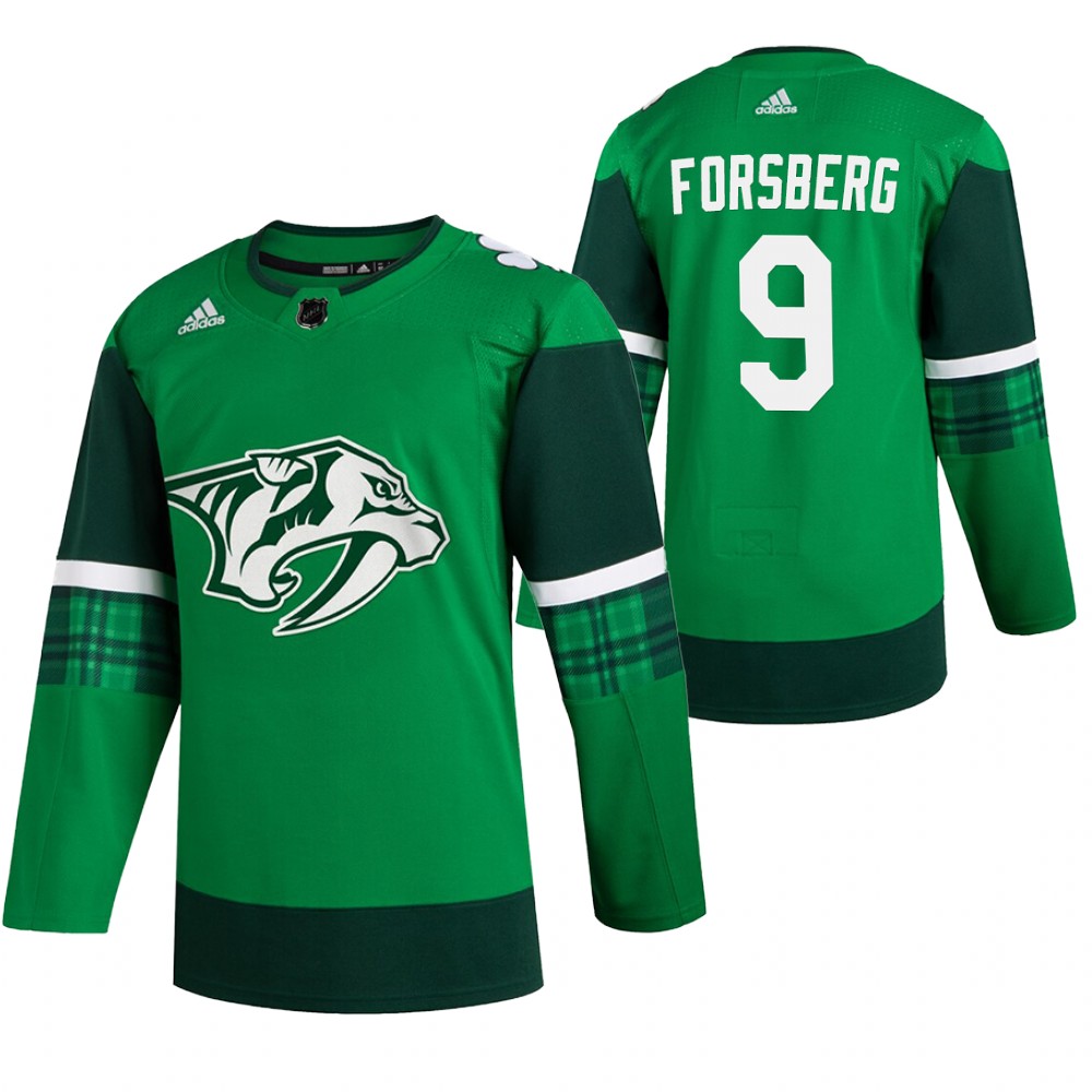 Predators Filip Forsberg 2020 St. Patrick's Day Green #9 Jersey Authentic Player