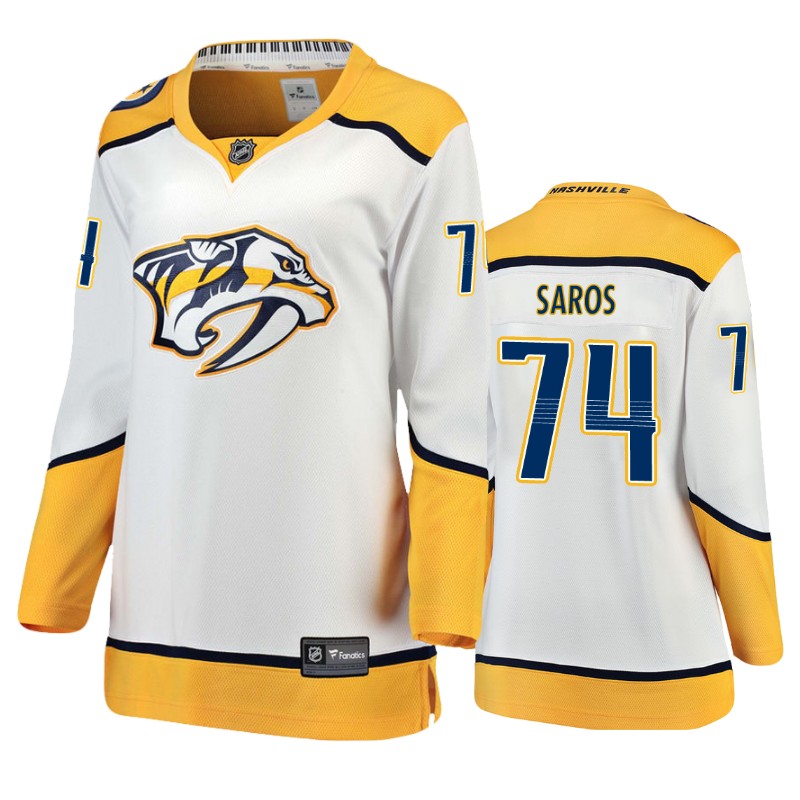 Predators Juuse Saros White Breakaway Player Road Jersey
