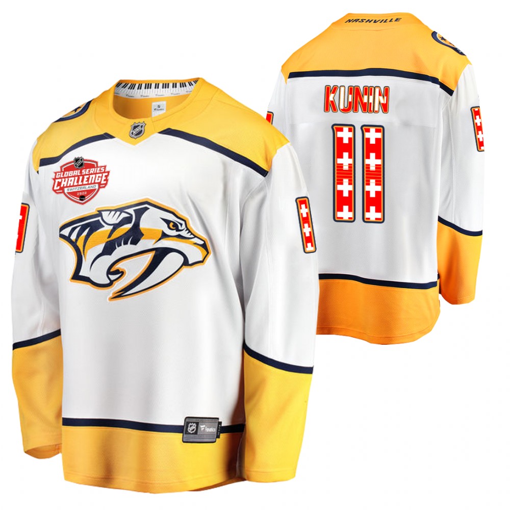 Predators Luke Kunin Jersey 2022 NHL Global Series White Switzerland Challenge Men