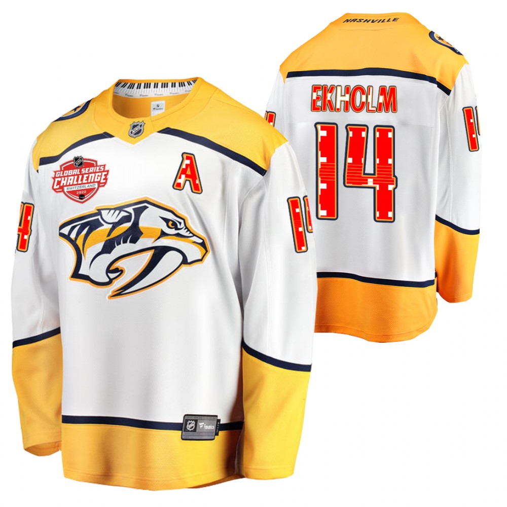Predators Mattias Ekholm Jersey 2022 NHL Global Series White Switzerland Challenge Men