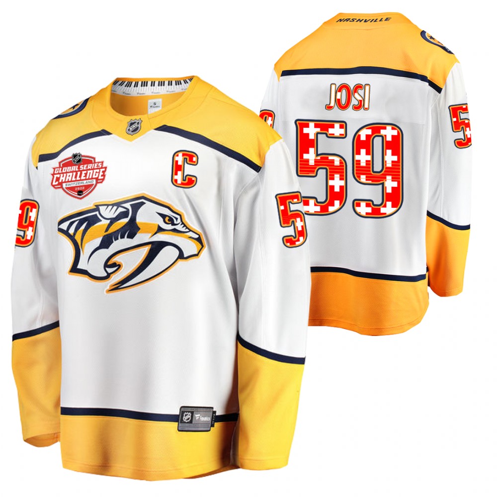 Predators Roman Josi Jersey 2022 NHL Global Series White Switzerland Challenge Men