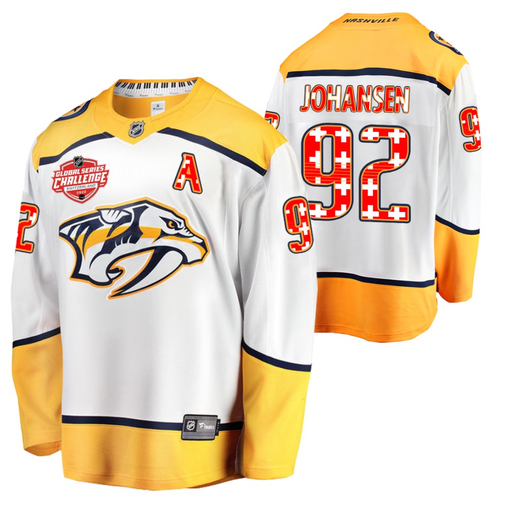 Predators Ryan Johansen Jersey 2022 NHL Global Series White Switzerland Challenge Men