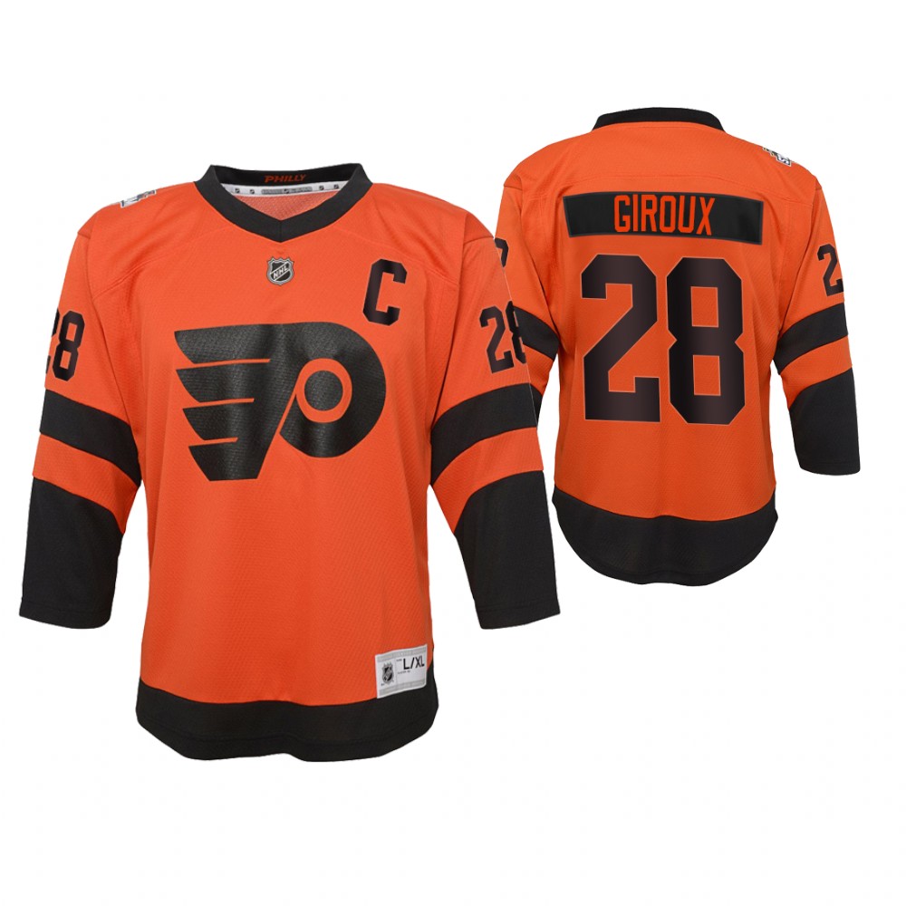 Preschool Men's Flyers #28 Claude Giroux Orange 2019 Stadium Series Replica Player Jersey