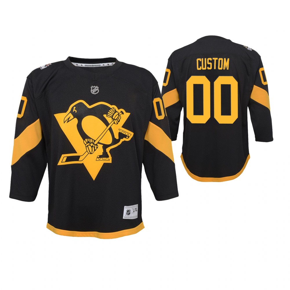 Preschool Youth Penguins #00 Custom Black 2019 Stadium Series Replica Player Jersey