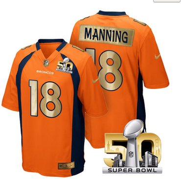 Pro Order Denver Broncos #18 Peyton Manning Orange Super Bowl 50 Limited Jersey.png