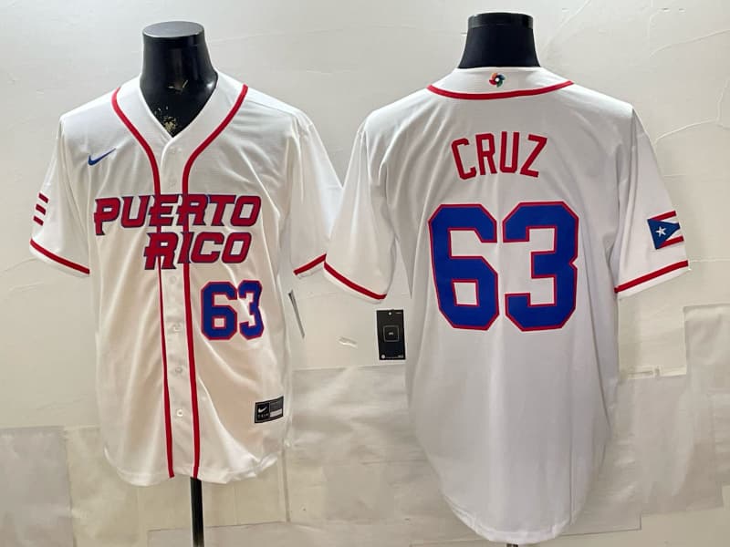 Puerto Rico Baseball Nike 2026 World Baseball   Jersey  63 CRUZ
