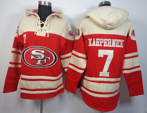 San Francisco 49ers #7 Colin Kaepernick Red Sawyer Hooded Sweatshirt Stitched Jersey