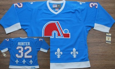Quebec Nordiques #32 Hunter Light Blue Throwback Jersey Stitched