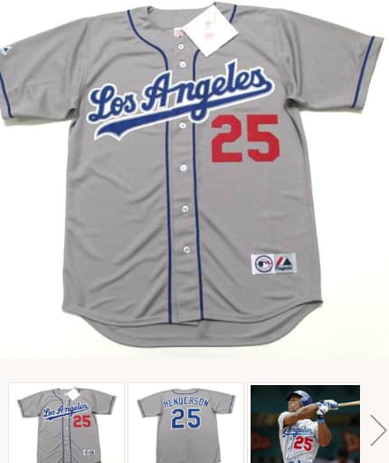 RICKEY HENDERSON Los Angeles Dodgers 2003 Away Majestic Baseball Throwback Jersey