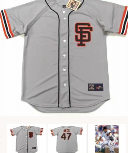 ROD BECK San Francisco Giants 1993 Majestic Cooperstown Away Baseball Jersey