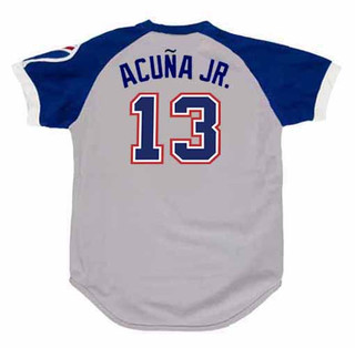 RONALD ACUNA JR. Atlanta Braves 1970's Away Majestic Throwback Baseball Jersey