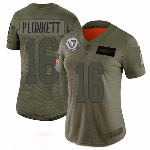 Raiders #16 Jim Plunkett Camo Women's Stitched Football Limited 2019 Salute to Service Jersey
