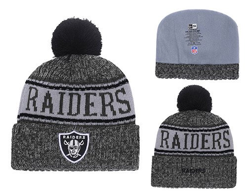 Raiders Black Crisp Color Pom Knit Hat YD
