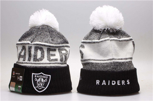 Raiders Fresh Logo Black Pom Knit Hat YP