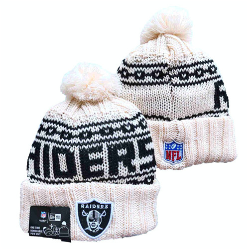 Raiders Team Logo Pom Cuffed White Knit Hat  YD