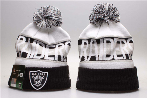 Raiders White Wordmark Cuffed Pom Knit Hat YP
