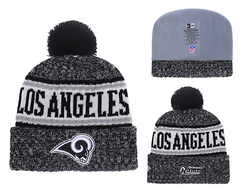 Rams Black 2018 NFL Sideline Pom Knit Hat YD
