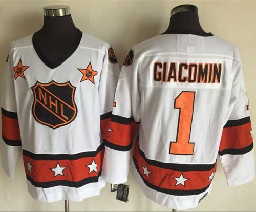 Rangers #1 Eddie Giacomin White Orange All Star CCM Throwback Stitched NHL Jersey