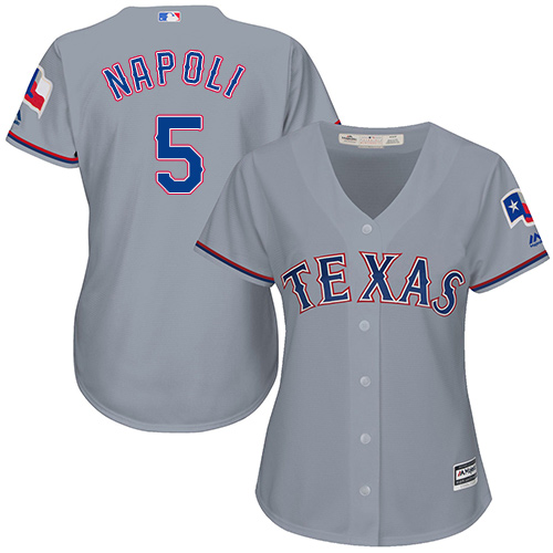 Rangers #5 Mike Napoli Grey Road Women's Stitched MLB Jersey