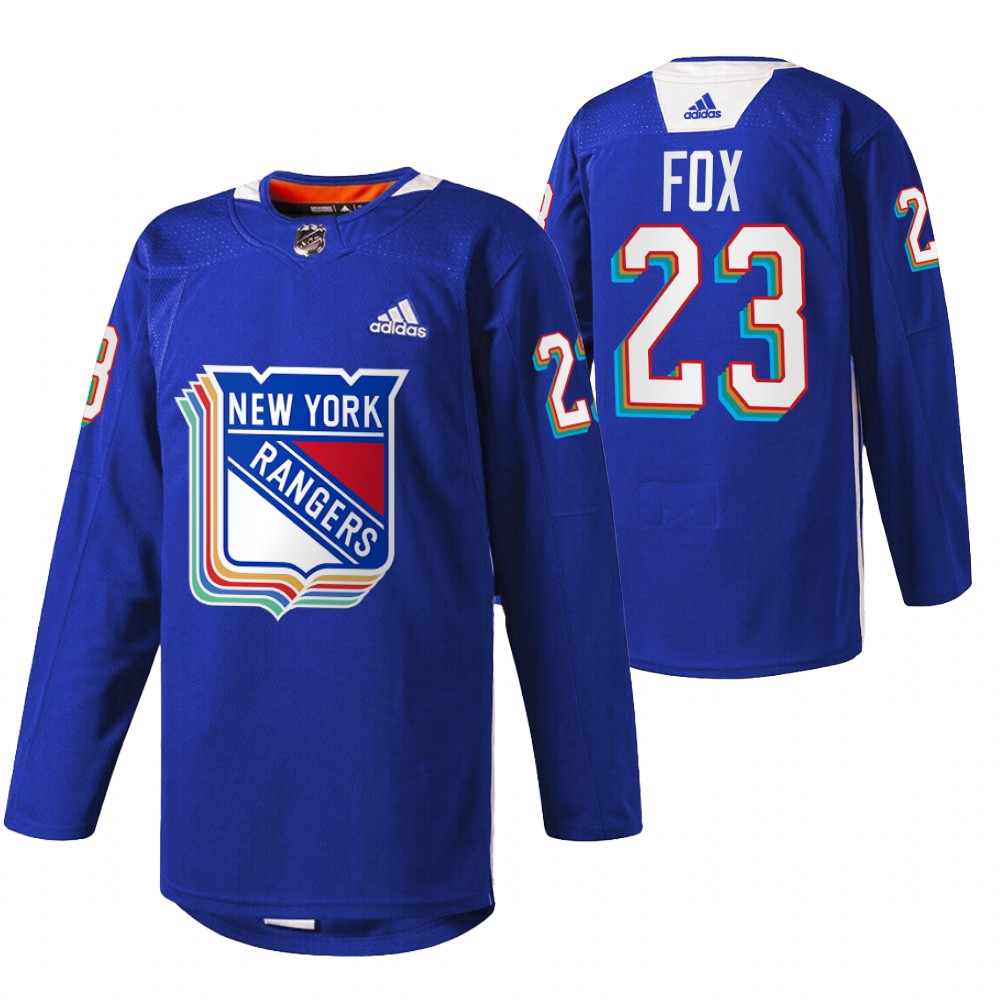 Rangers Adam Fox 2022 Pride Night Royal Warmup Jersey
