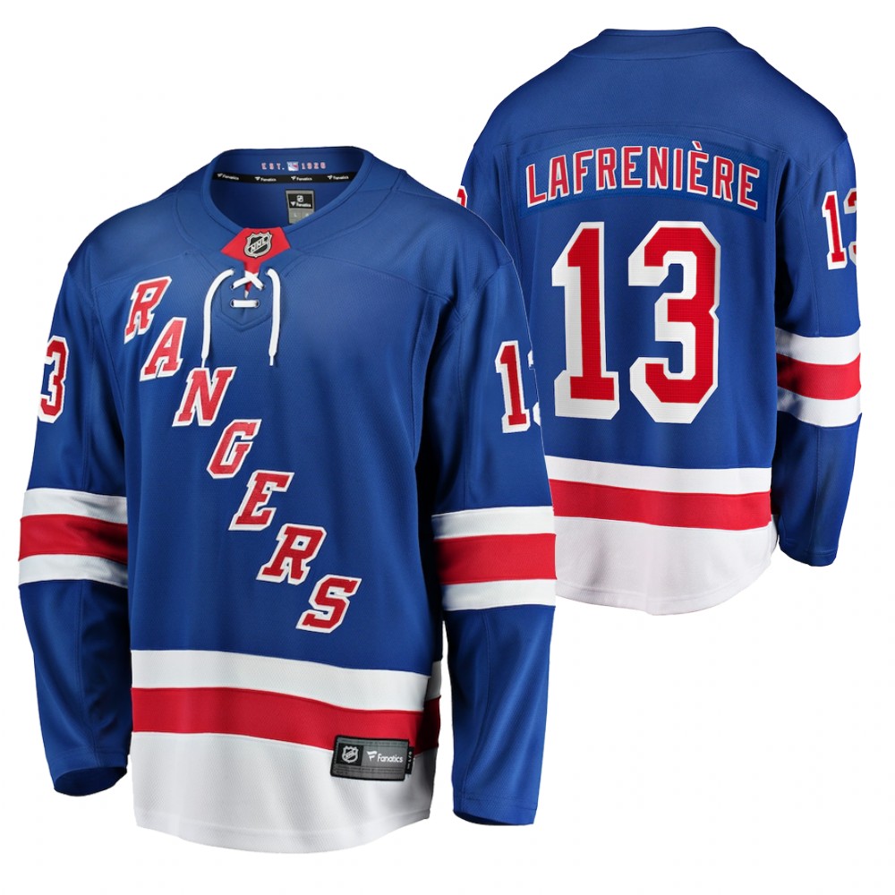 Rangers Alexis Lafreniere 2020-21 2020 NHL Draft 1st Jersey youth Home