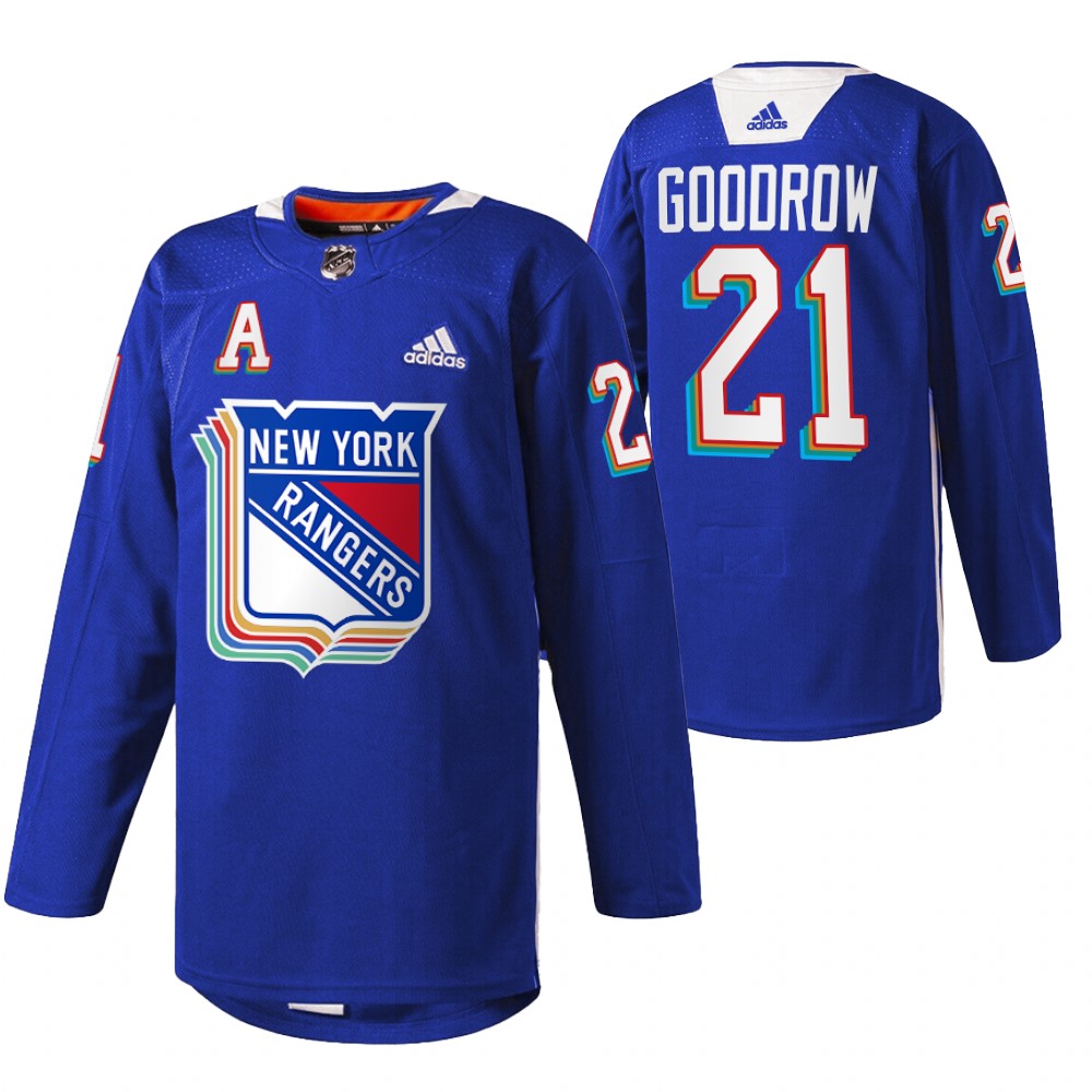 Rangers Barclay Goodrow 2022 Pride Night Royal Warmup Jersey