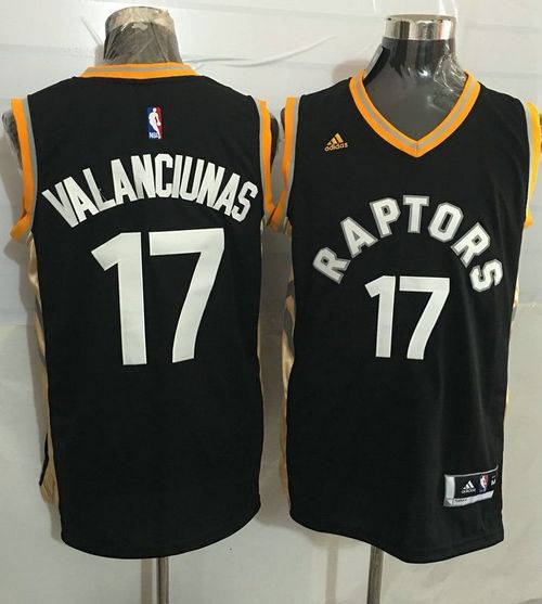Raptors #17 Jonas Valanciunas Black Gold Stitched NBA Jersey