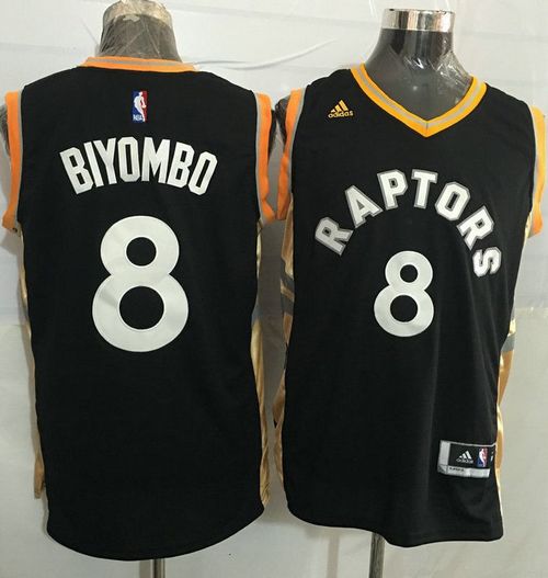 Raptors #8 Bismack Biyombo Black Gold Stitched NBA Jersey
