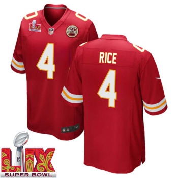 Rashee Rice No 4 Men Super Bowl LIX Kansas City Chiefs Home Game 2025 Jersey- Replica
