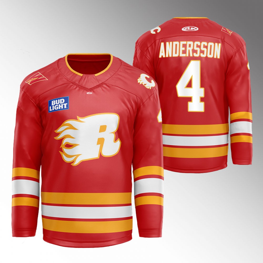 Rasmus Andersson Flames Flames X Rush X CGY Wranglers Jersey Red Warmup