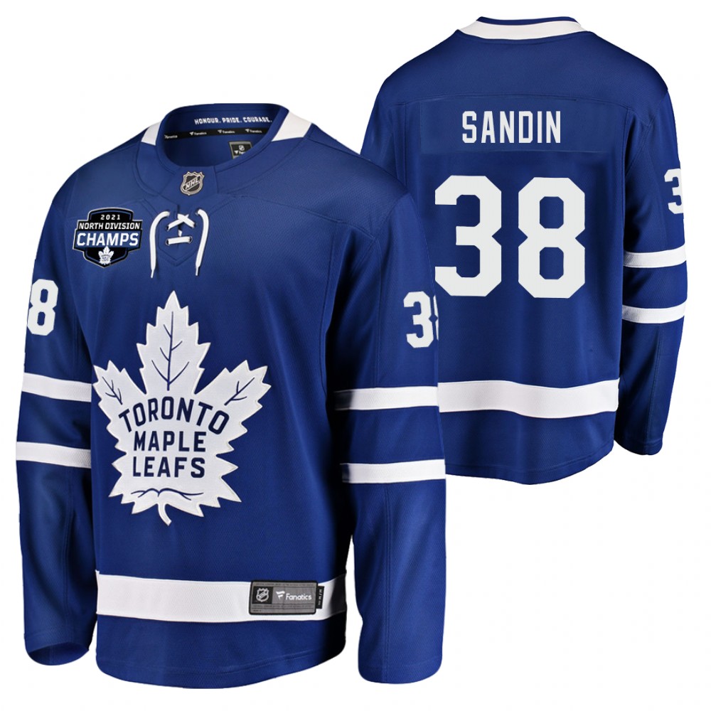 Rasmus Sandin Maple Leafs 2021 North Division Champions Blue Jersey No.1 seed