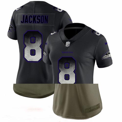 Ravens #8 Lamar Jackson Black Women's Stitched Football Vapor Untouchable Limited Smoke Fashion Jersey