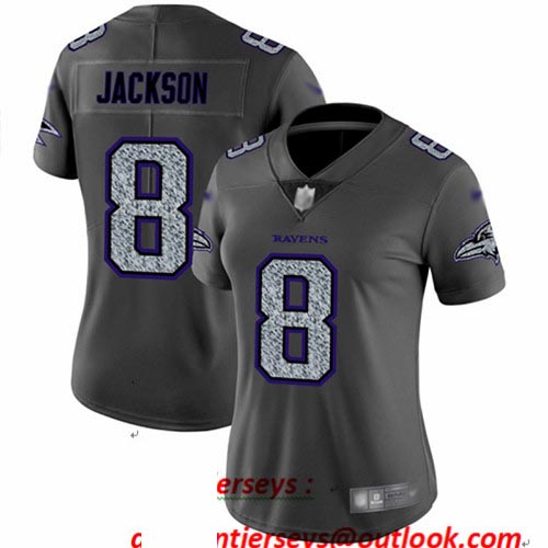 Ravens #8 Lamar Jackson Gray Static Women's Stitched Football Vapor Untouchable Limited Jersey