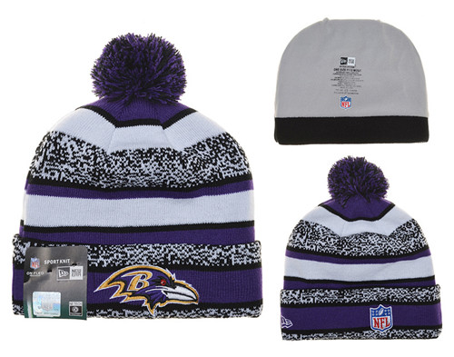 Ravens Fresh Logo White Purple Pom Knit Hat YD