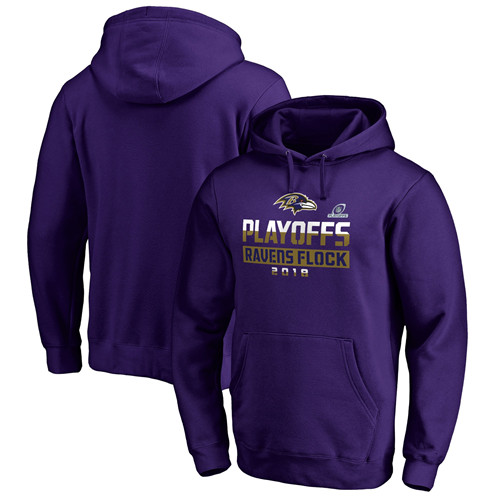 Ravens Purple 2018 NFL Playoffs Ravens Flock Men's Pullover Hoodie