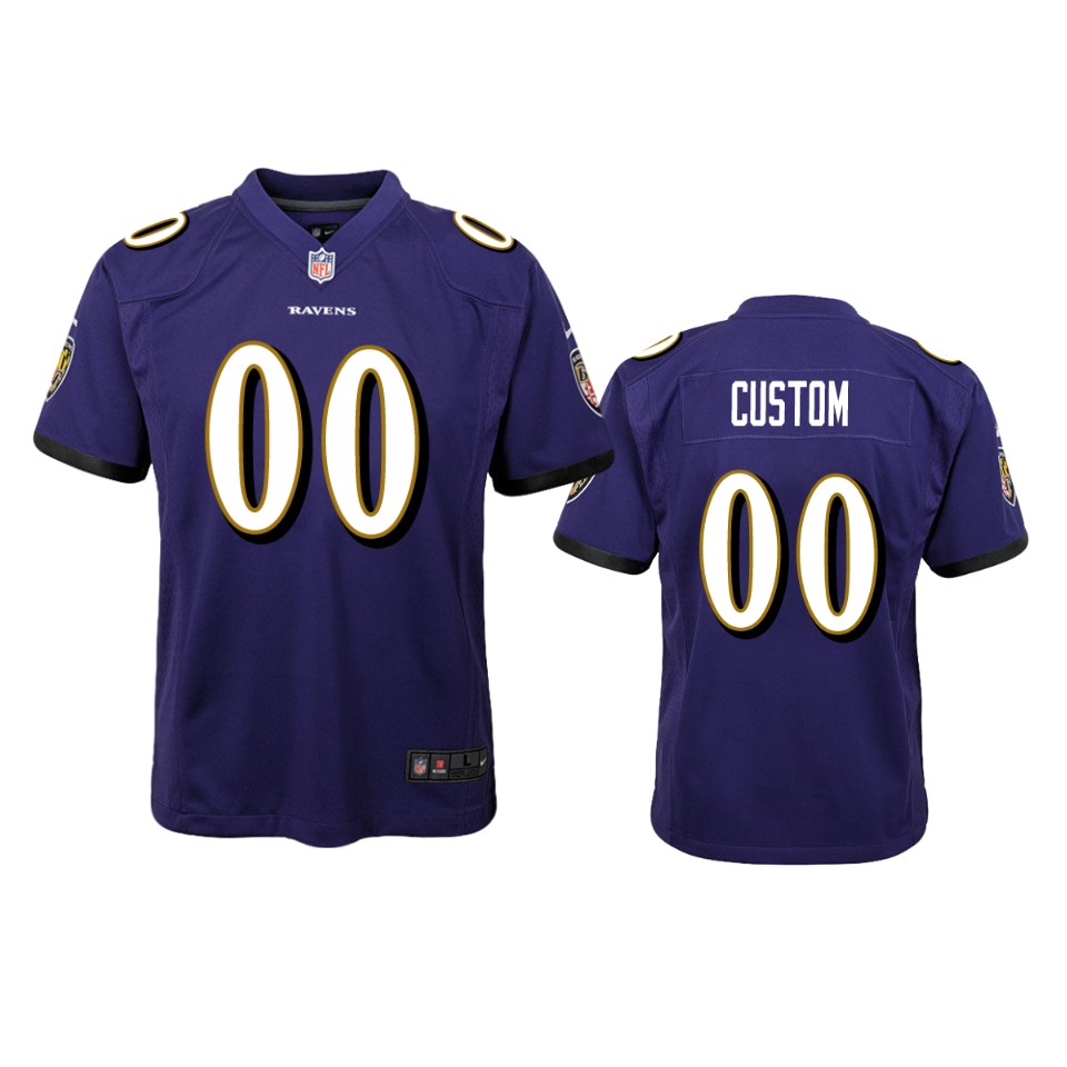 Ravens Purple Custom Game Jersey Youth